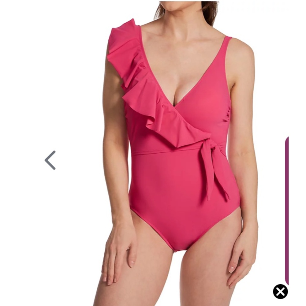 Profile by gottex Tutti frutti V neck ruffle shoulder one piece swimsuit